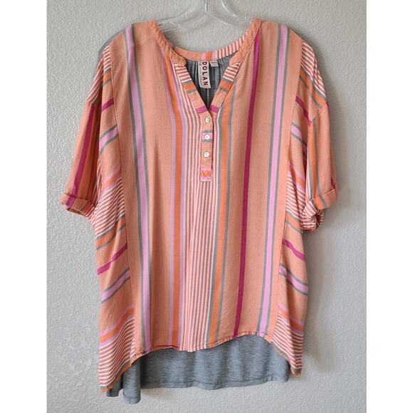 Dolan Left Coast Coastal Shirt Sz Large Linen Maritime Preppy Striped Hi Low - Picture 1 of 11